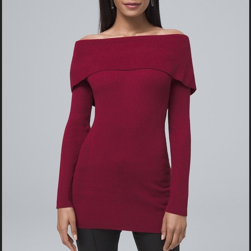 WHBM Off-Shoulder Sweater Navy Bow White House Black Market Big Bow Sexy Date - Picture 8 of 9